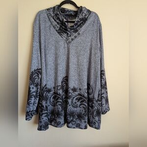 NWT Azalea By Firmiania Gray and Black Patterned Cowl Neck Top Size 4X